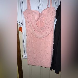 OH POLLY PINK BEADED BUSTIER DRESS